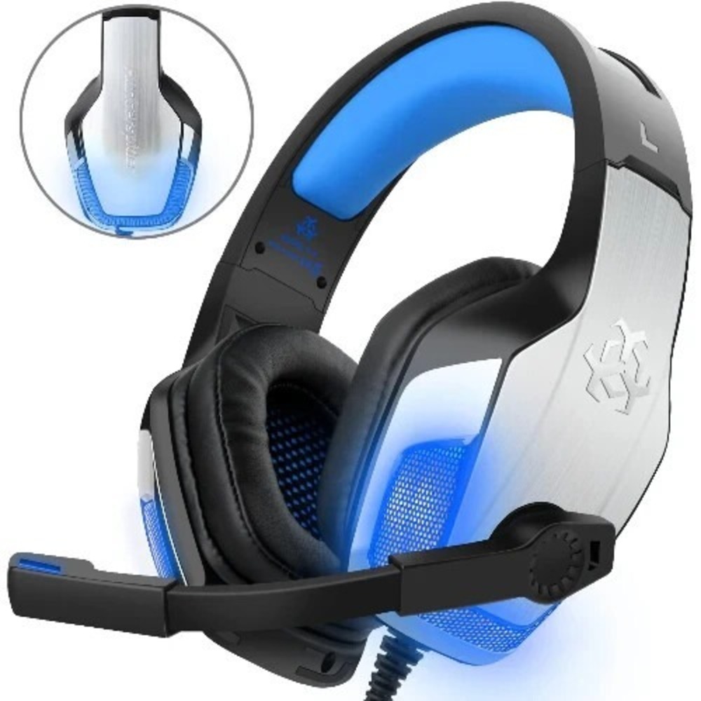 Hunterspider V-4 Wired Gaming Headset 3.5mm Mic LED Blue Black PC Console